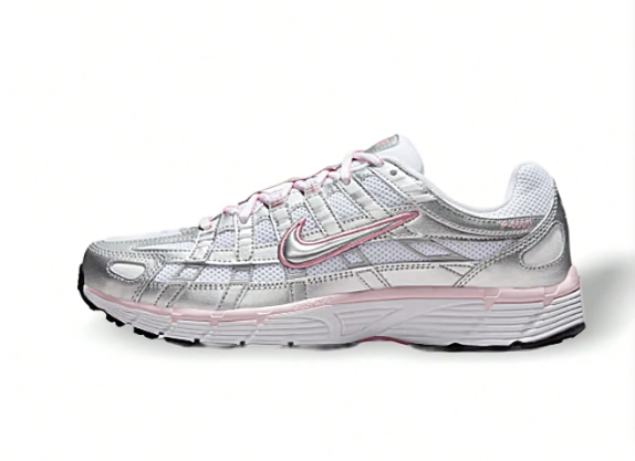 Nike Sneakers P-6000 Sweat Absorption Breathable Lightweight Solid Good Elasticity Easy To Wash Outdoor Daily Women White Silver BV1021-108